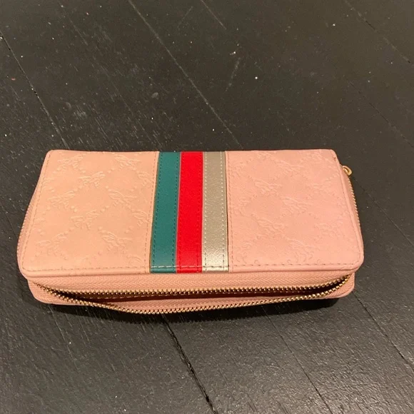 Pink and Green Honey bee Wallet with Gold Hardware and Structured Design - Picture 2 of 9